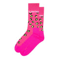 Image of right foot, side on of Dr Martens Bright Pink Leopard Low Socks-Foot Forward Shoes