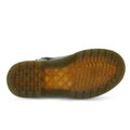 The image shows the sole of the Dr. Martens kids - 1460 J Juniors Leather Boot w/zip Khaki, featuring translucent amber rubber with a ridged tread, multiple horizontal grooves, a textured surface, and Goodyear-welted construction for durability., 27368, 27369, 190665488746, 190665488753, 190665488654, 190665488678, 190665488692