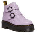 Image of right foot, side on of Dr Martens Devon 2 Strap Flower Buckle Lilac Quad Boot-Foot Forward Shoes