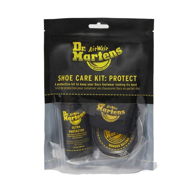 Image of right foot, side on of Dr Martens Shoe Care Kit - Protect-Foot Forward Shoes