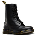 Image of right foot, side on of Dr Martens Unisex - 1490 Black 10 Up Smooth Leather Boot Mens & Womens-Foot Forward Shoes