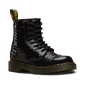 Image of right foot, side on of Dr Martens kids - 1460 J Pooch Black Sequins lace up boot with zip-Foot Forward Shoes