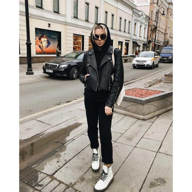 Dr Martens - 1460 Black White Smooth Leather Boot Mens & Womens CLEARANCE