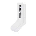 Image of right foot, side on of Dr Martens Socks Vertical Logo Unisex White Black-Foot Forward Shoes