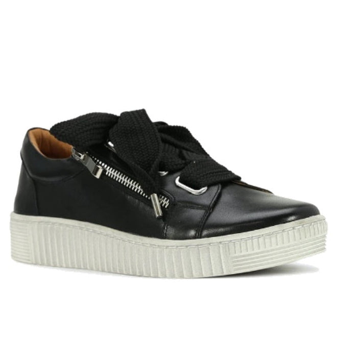 EOS  Jovi Leather Trainer Black Lace Up with Zip