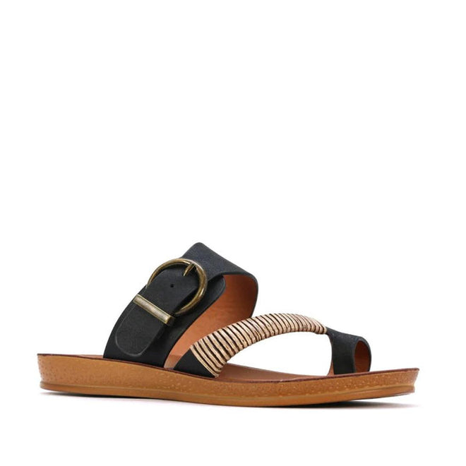 Los Cabos Bria Black Light Flexible Sandal Jandal- showing side view of the right foot of the comfy flexible synthetic sandals slides for women