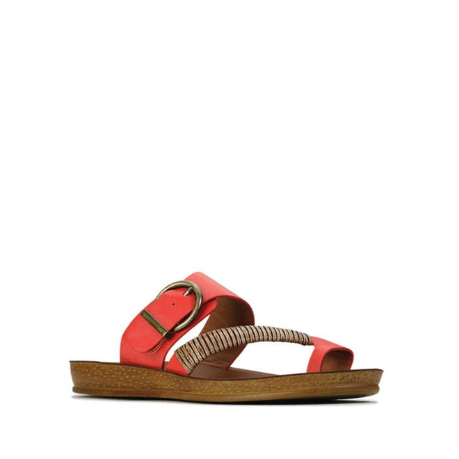 Los Cabos Bria Burnt Orange Light Flexible Sandal Jandal- showing side view of the right foot of the comfy flexible synthetic sandals slides for women
